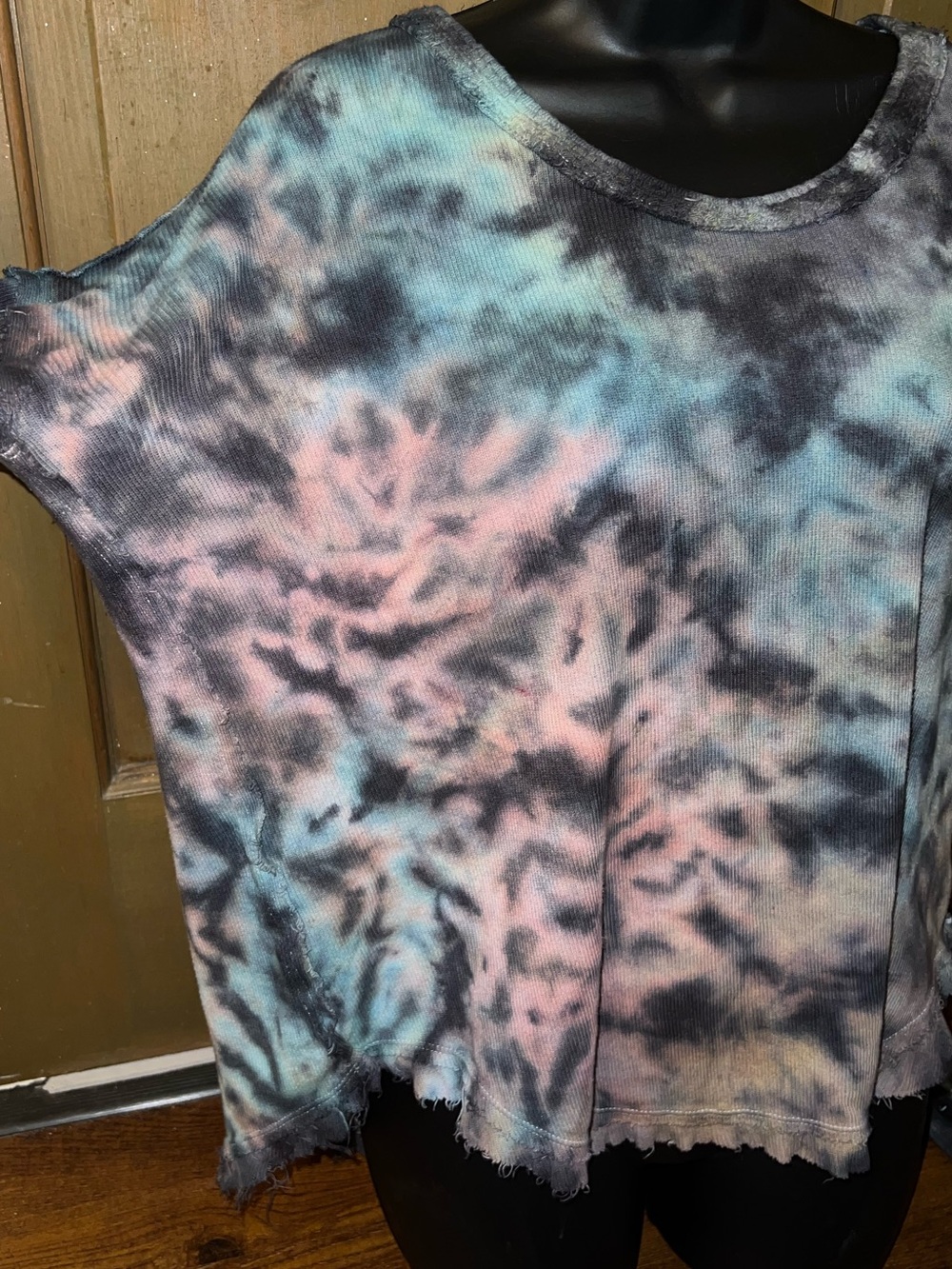 We The Free Waffle Knit Pastel Tie Dye Thermal Raw Hem Distressed Top Size XS - Picture 4 of 11